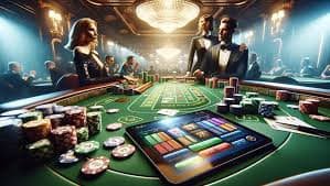 Tampilan meja Infinite Blackjack dengan dealer profesional di mahacuan77